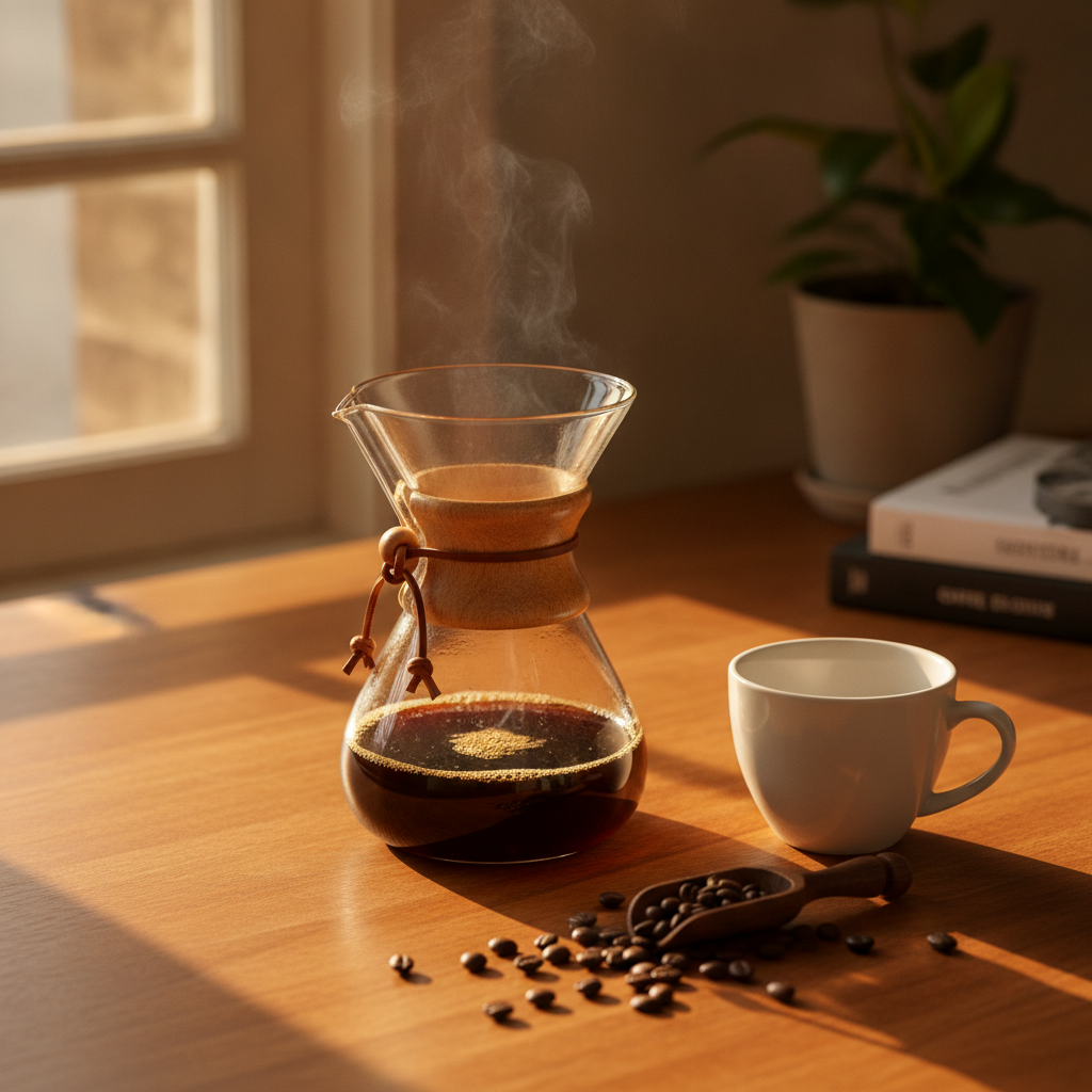 passo a passo do cafe na chemex com bloom e despejo em espiral