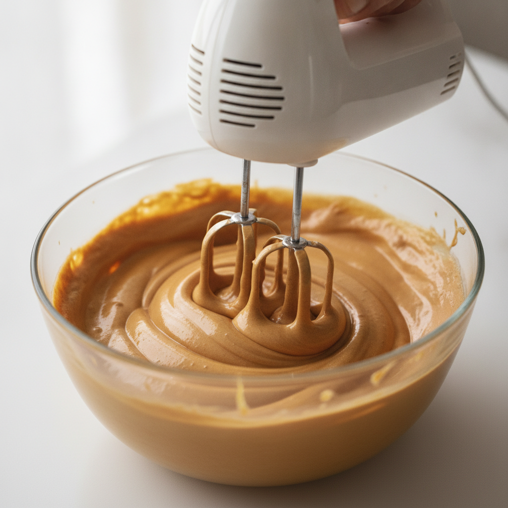 ponto cremoso do café dalgona sendo batido com fouet