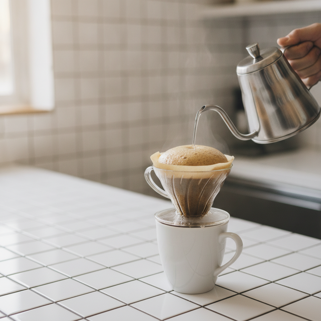 preparo de cafe coado em torra clara no Hario V60