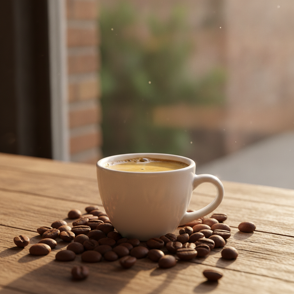 Xicara de espresso preparado com graos de bourbon amarelo
