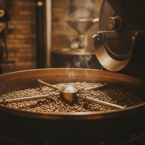 curva de torra em desenvolvimento no torrador com graos de cafe especial