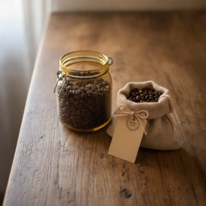 pote com graos de cafe fresco mostrando validade do cafe em casa