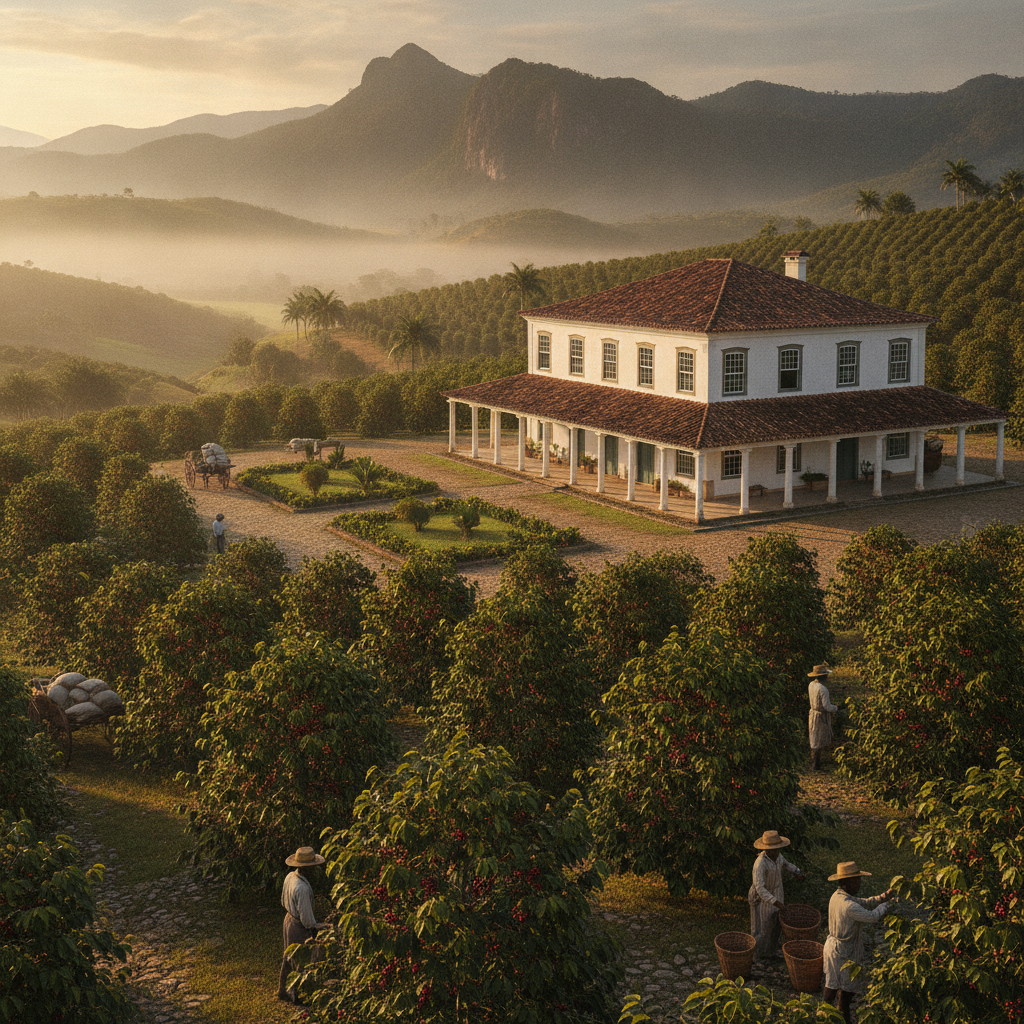 Fazenda histórica de café no Vale do Paraíba com casarão colonial