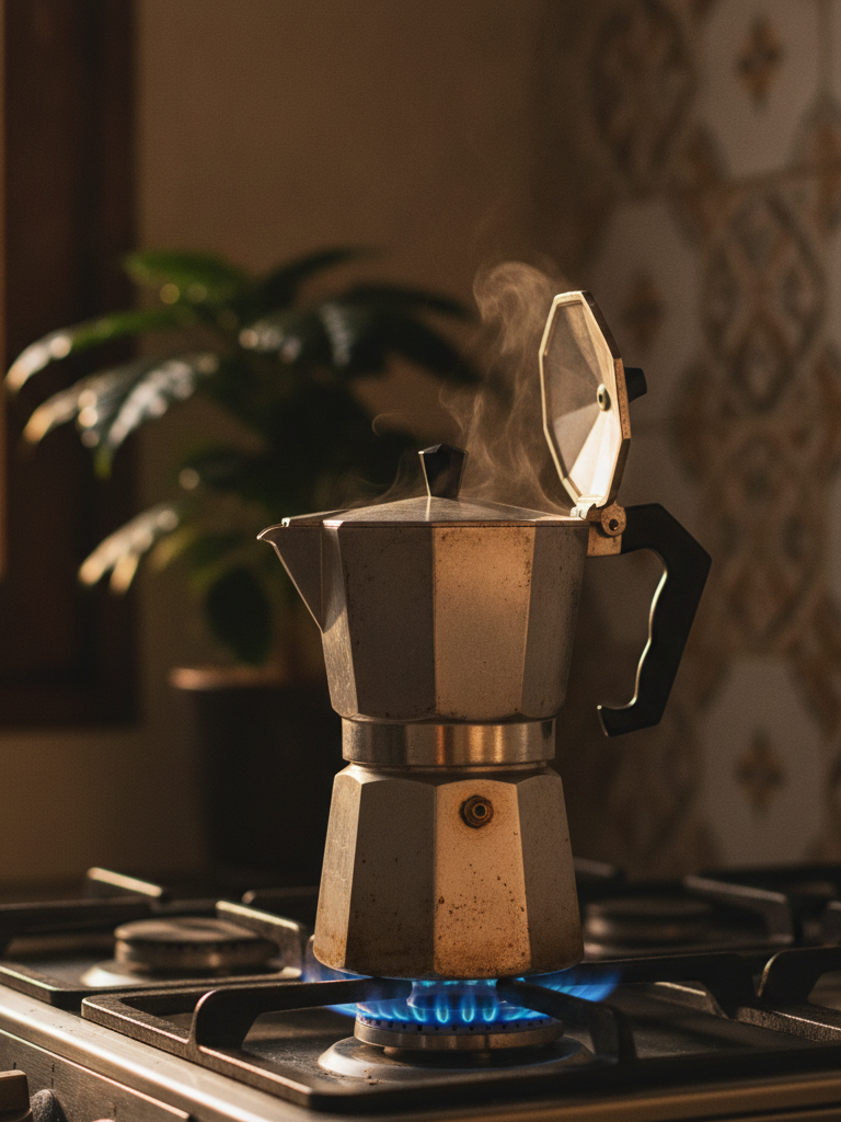 Preparo de cafe na cafeteira italiana moka