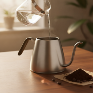 Água para café sendo despejada em jarra de vidro para preparo do café especial