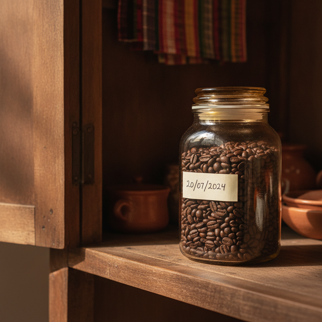 Pote de vidro âmbar hermético para armazenar café dentro do armário